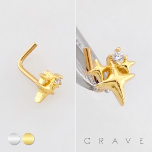 TRIPLE STAR CZ SPARKLING SKY 316L SURGICAL STEEL L-SHAPE NOSE RING